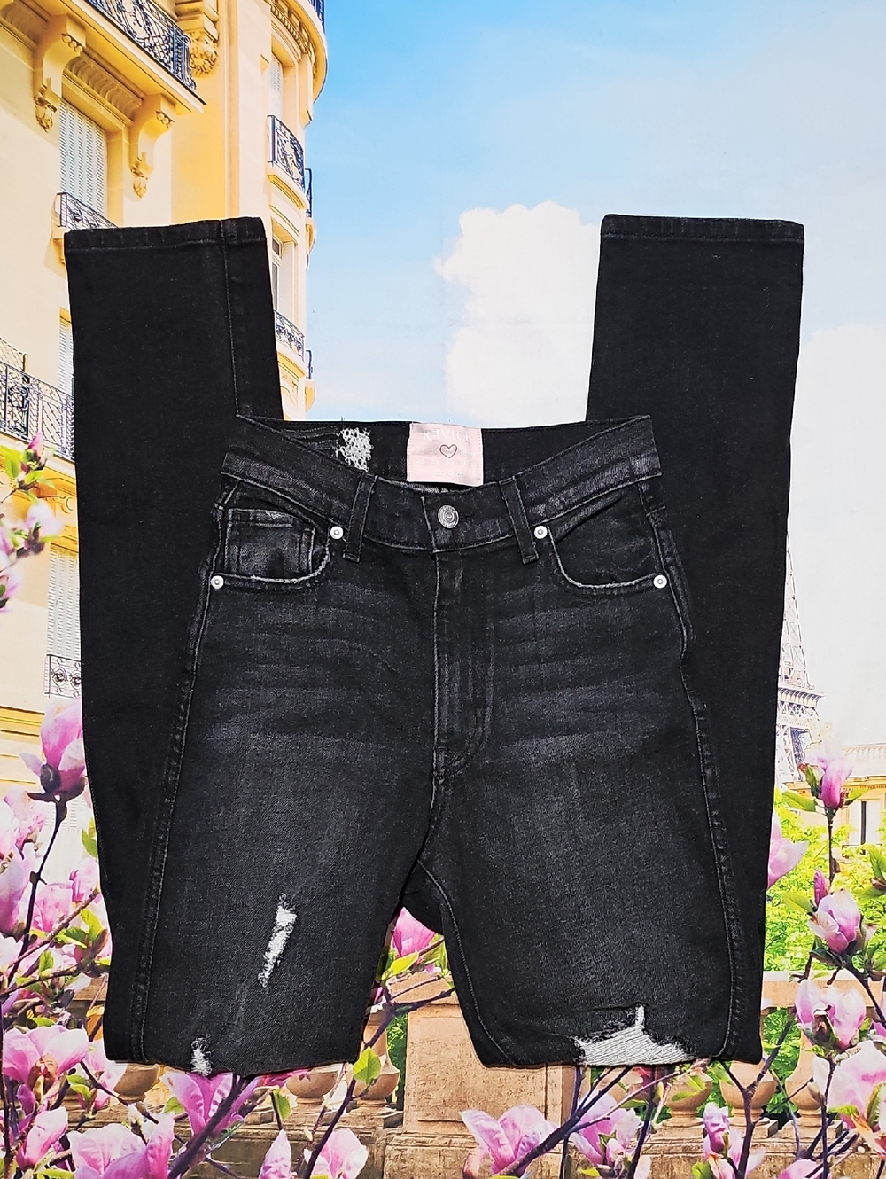 Revice High Waist Distressed High Waist Black White Jeans‎ Size 25